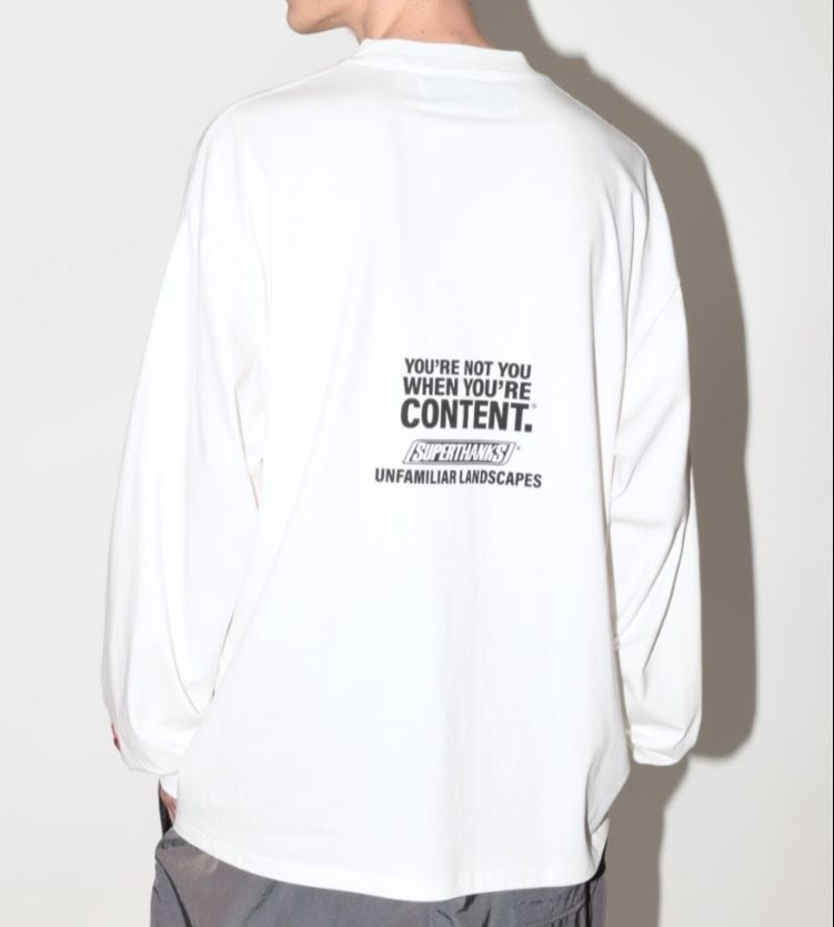 SUPERTHANKS 刺繍バックプリントT "You're not you when you're content〔40%OFF〕
