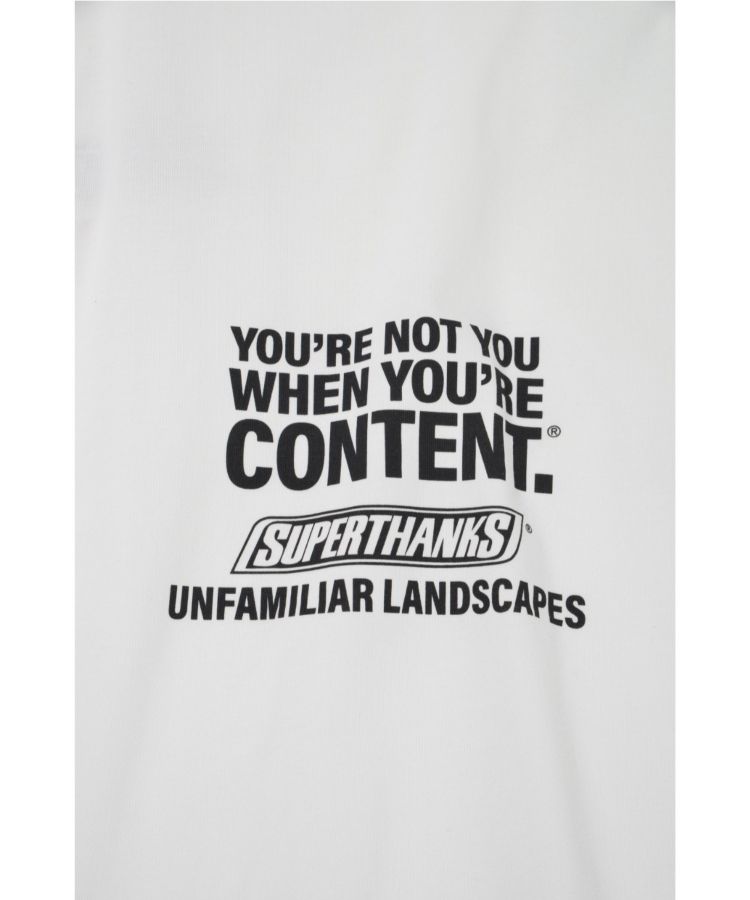 SUPERTHANKS 刺繍バックプリントT "You're not you when you're content〔40%OFF〕