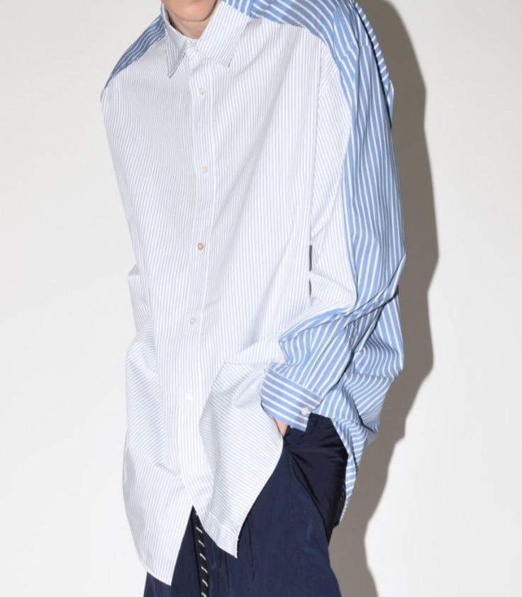 SUPERTHANKS 無地×ストライプ アウトサイド切り替えシャツ Outsider Shirt〔40%OFF〕