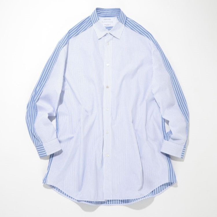 SUPERTHANKS 無地×ストライプ アウトサイド切り替えシャツ Outsider Shirt〔40%OFF〕