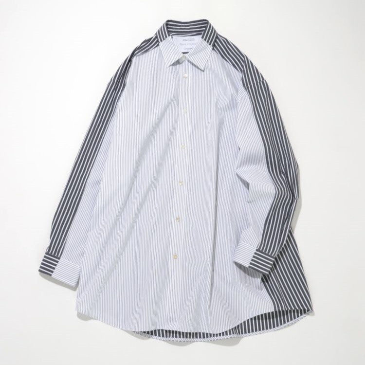 SUPERTHANKS 無地×ストライプ アウトサイド切り替えシャツ Outsider Shirt〔40%OFF〕