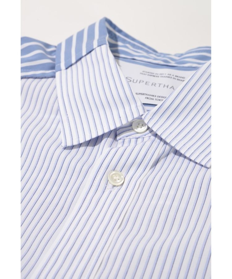 SUPERTHANKS 無地×ストライプ アウトサイド切り替えシャツ Outsider Shirt〔40%OFF〕