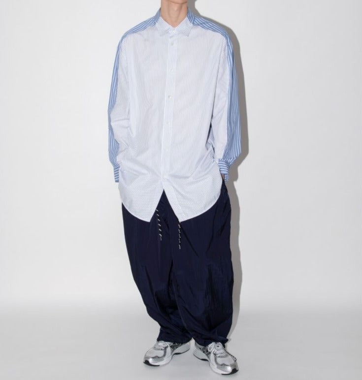 SUPERTHANKS 無地×ストライプ アウトサイド切り替えシャツ Outsider Shirt〔40%OFF〕