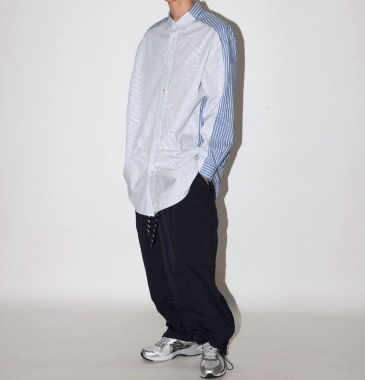 SUPERTHANKS 無地×ストライプ アウトサイド切り替えシャツ Outsider Shirt〔40%OFF〕