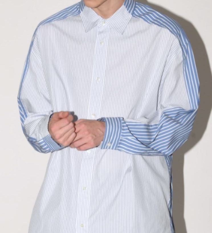 SUPERTHANKS 無地×ストライプ アウトサイド切り替えシャツ Outsider Shirt〔40%OFF〕