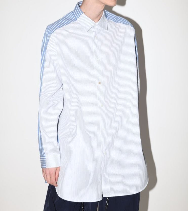 SUPERTHANKS 無地×ストライプ アウトサイド切り替えシャツ Outsider Shirt〔40%OFF〕