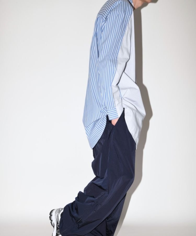 SUPERTHANKS 無地×ストライプ アウトサイド切り替えシャツ Outsider Shirt〔40%OFF〕
