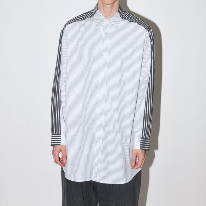 SUPERTHANKS 無地×ストライプ アウトサイド切り替えシャツ Outsider Shirt〔40%OFF〕