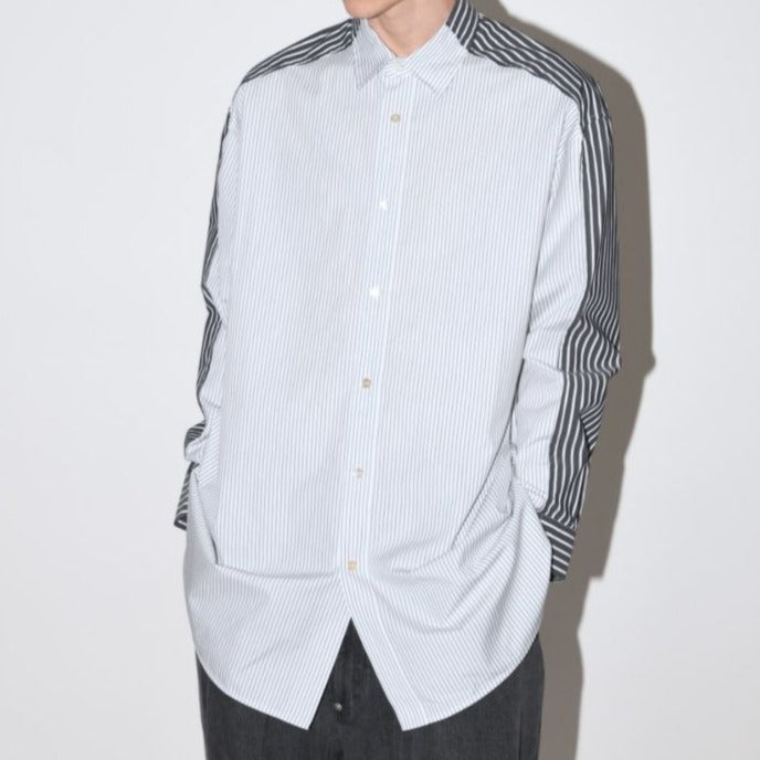 SUPERTHANKS 無地×ストライプ アウトサイド切り替えシャツ Outsider Shirt〔40%OFF〕