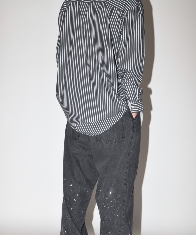 SUPERTHANKS 無地×ストライプ アウトサイド切り替えシャツ Outsider Shirt〔40%OFF〕