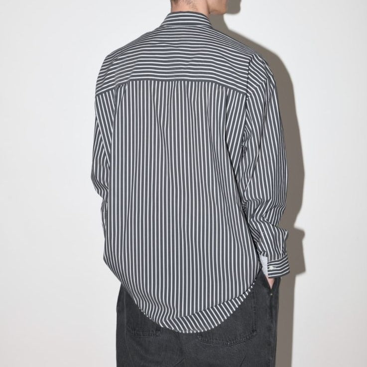 SUPERTHANKS 無地×ストライプ アウトサイド切り替えシャツ Outsider Shirt〔40%OFF〕