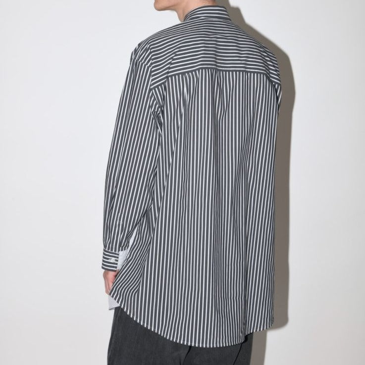 SUPERTHANKS 無地×ストライプ アウトサイド切り替えシャツ Outsider Shirt〔40%OFF〕