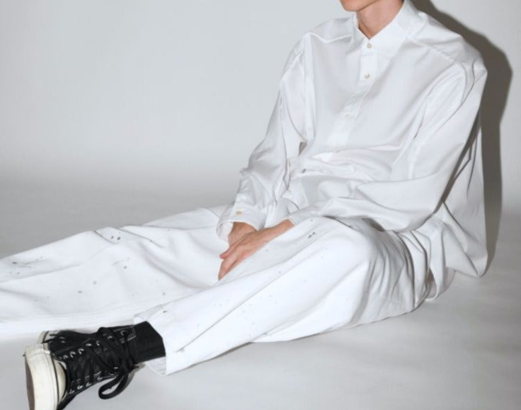 SUPERTHANKS 無地×ストライプ アウトサイド切り替えシャツ Outsider Shirt〔40%OFF〕
