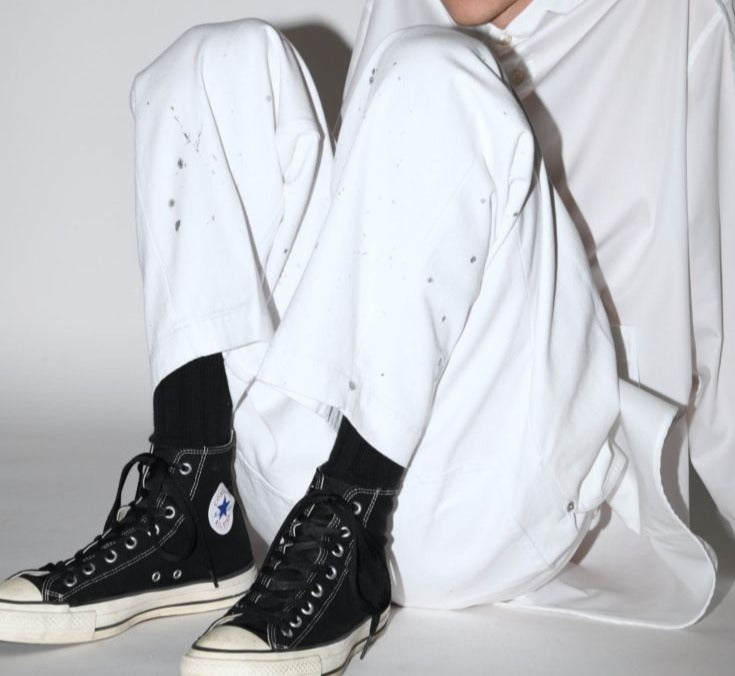 SUPERTHANKS ペイントデニムワイド ルーズ パンツ Pleated wide denim trousers〔50%OFF〕