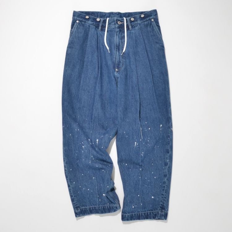 SUPERTHANKS ペイントデニムワイド ルーズ パンツ Pleated wide denim trousers〔50%OFF〕