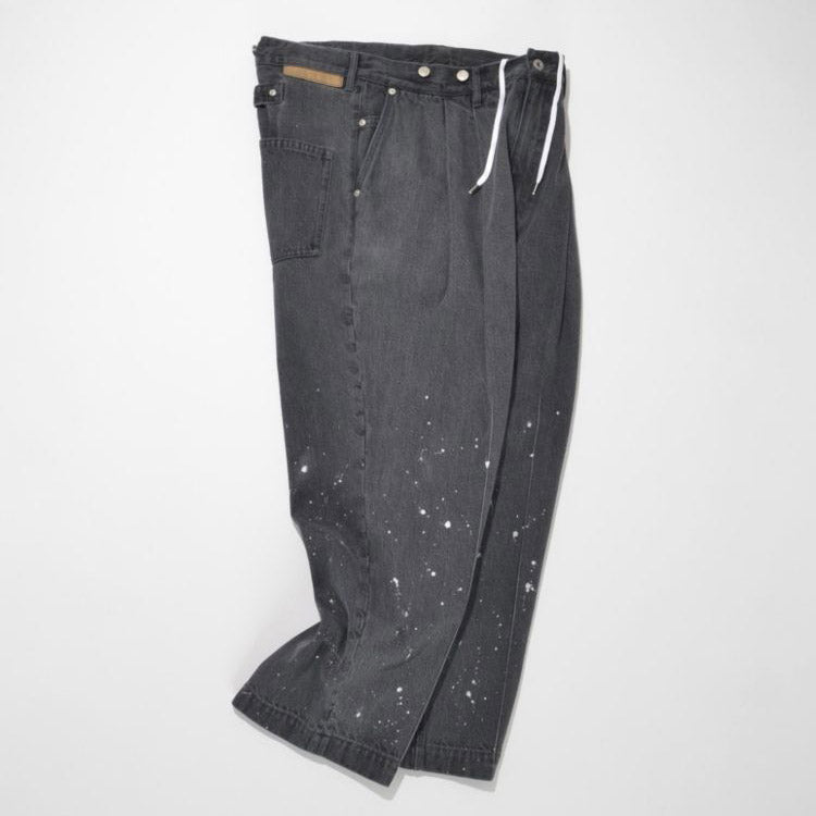 SUPERTHANKS ペイントデニムワイド ルーズ パンツ Pleated wide denim trousers〔50%OFF〕