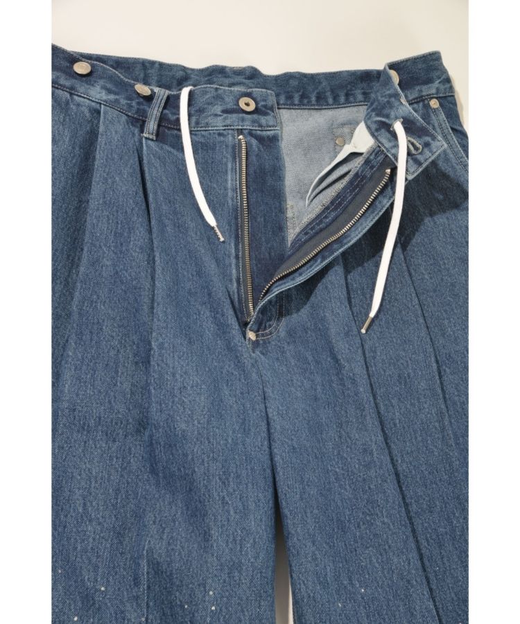 SUPERTHANKS ペイントデニムワイド ルーズ パンツ Pleated wide denim trousers〔50%OFF〕