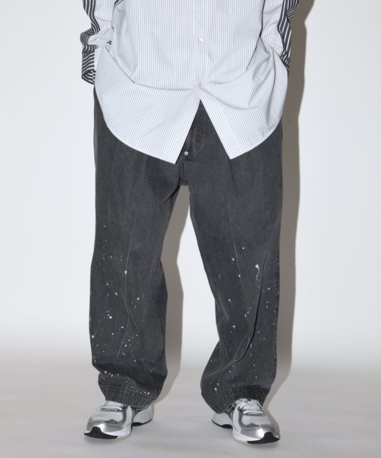 SUPERTHANKS ペイントデニムワイド ルーズ パンツ Pleated wide denim trousers〔50%OFF〕