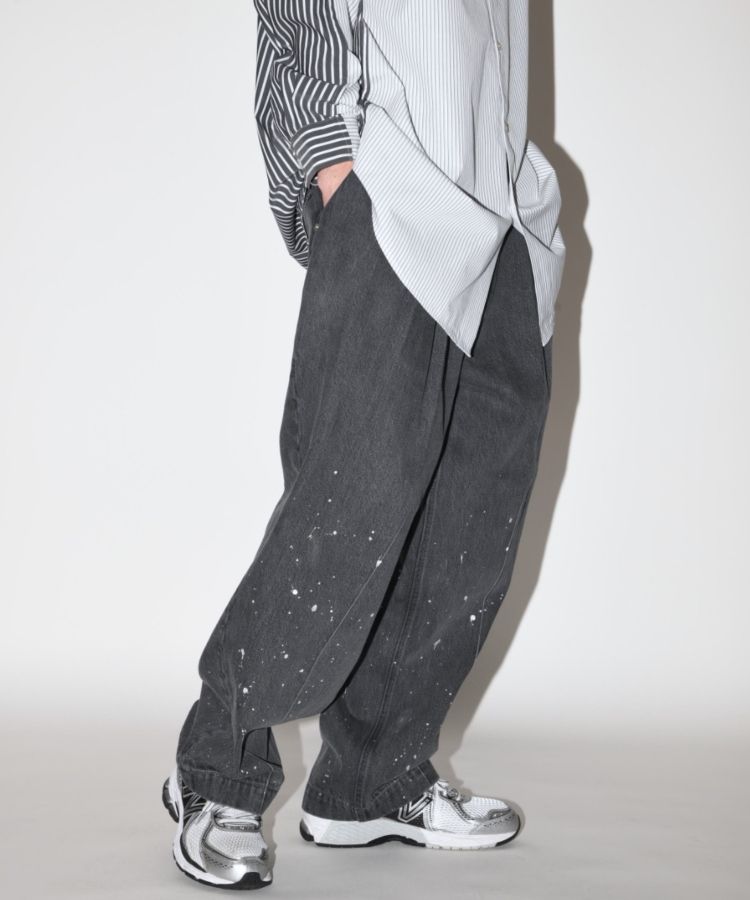 SUPERTHANKS ペイントデニムワイド ルーズ パンツ Pleated wide denim trousers〔50%OFF〕