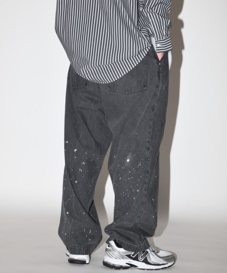 SUPERTHANKS ペイントデニムワイド ルーズ パンツ Pleated wide denim trousers〔50%OFF〕