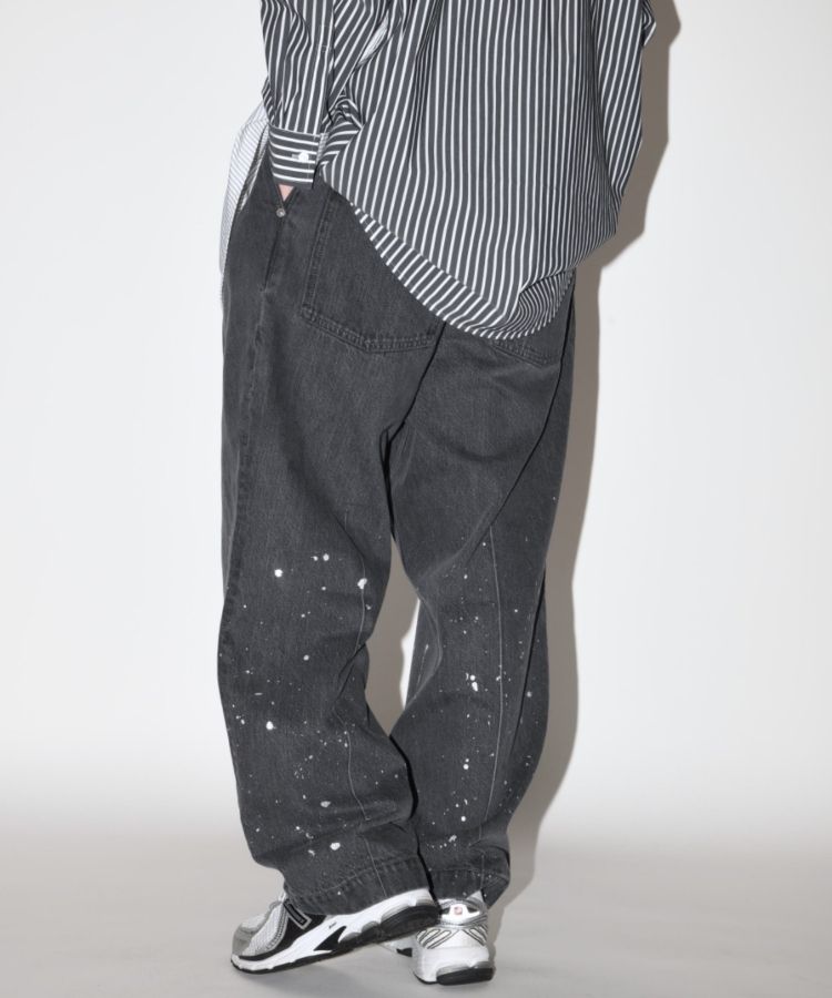 SUPERTHANKS ペイントデニムワイド ルーズ パンツ Pleated wide denim trousers〔50%OFF〕