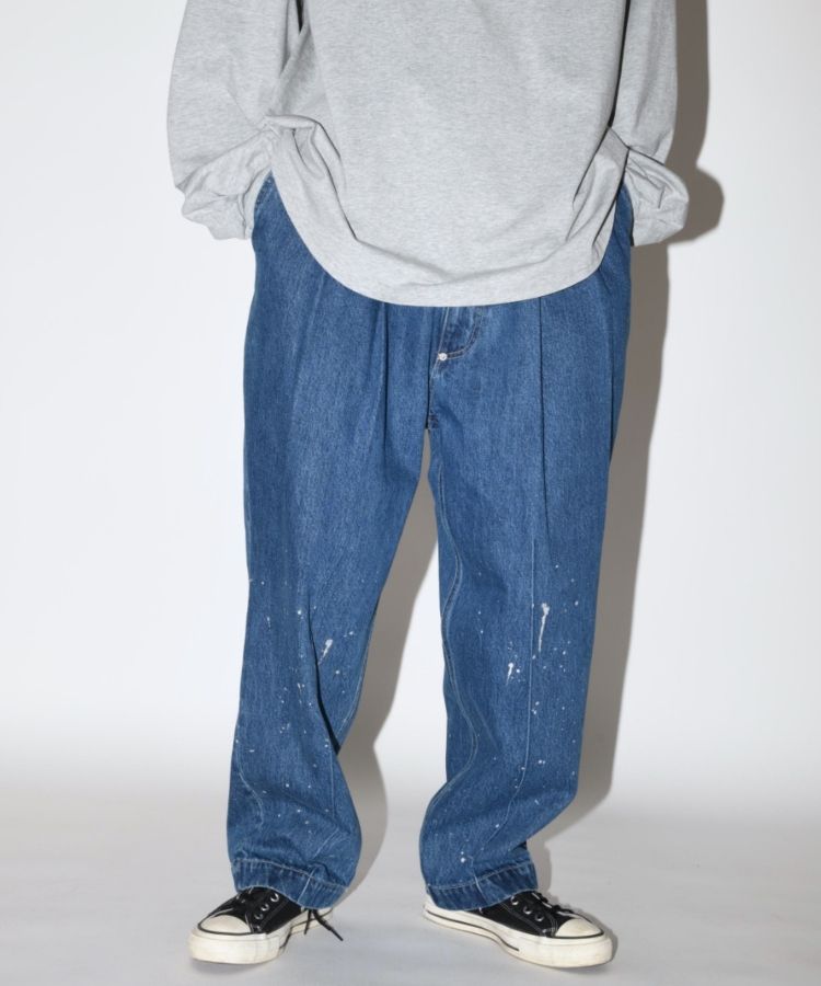 SUPERTHANKS ペイントデニムワイド ルーズ パンツ Pleated wide denim trousers〔50%OFF〕