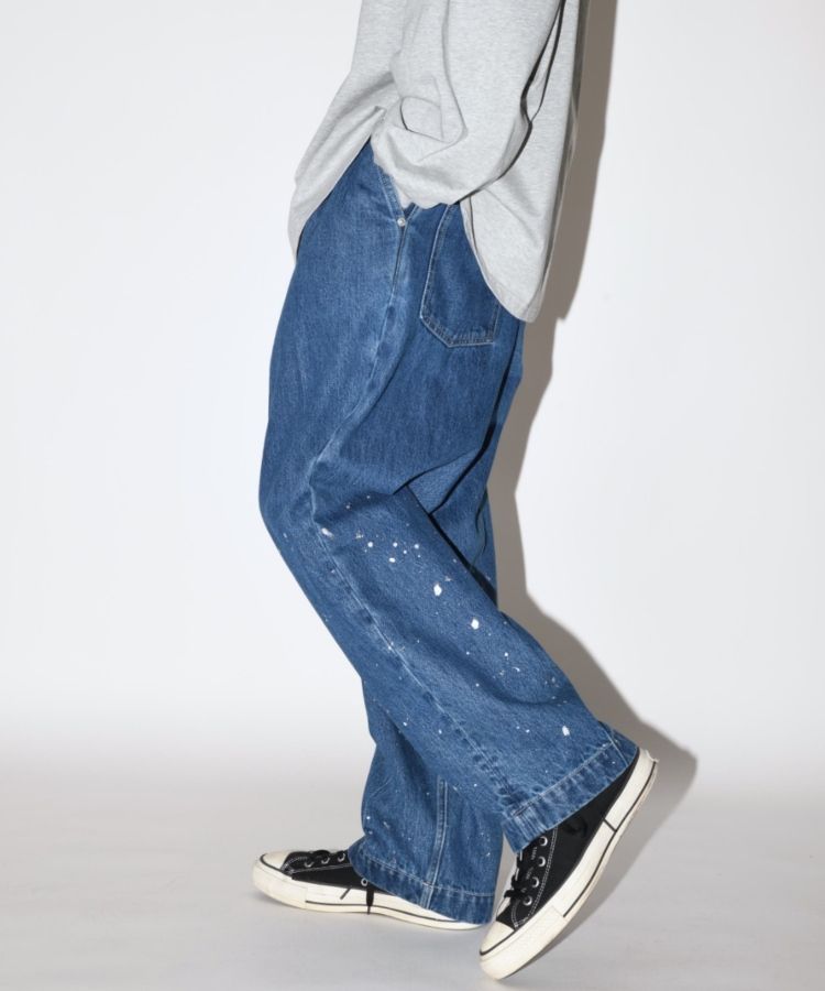 SUPERTHANKS ペイントデニムワイド ルーズ パンツ Pleated wide denim trousers〔50%OFF〕