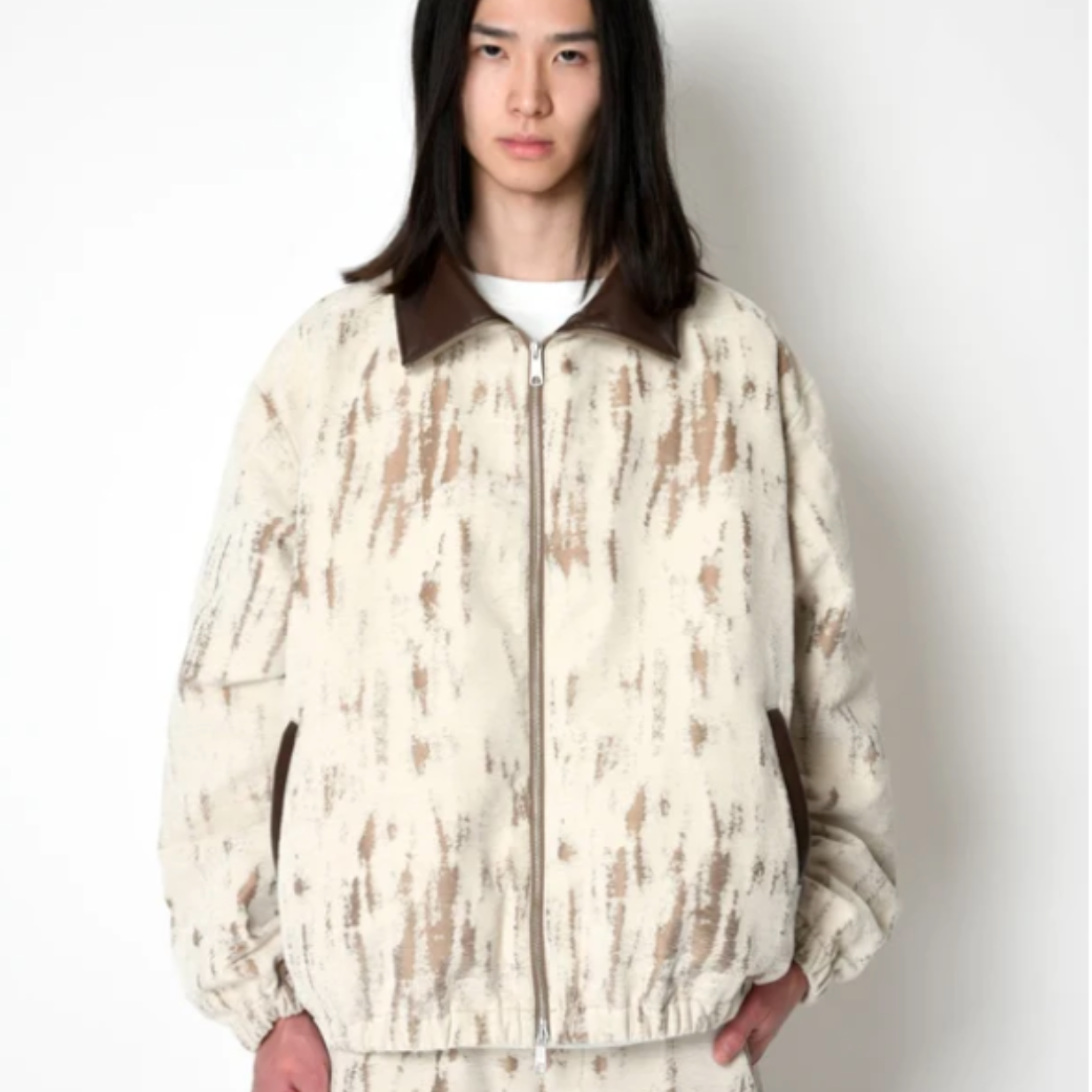 Damage jacquard stand-collar zip blouson