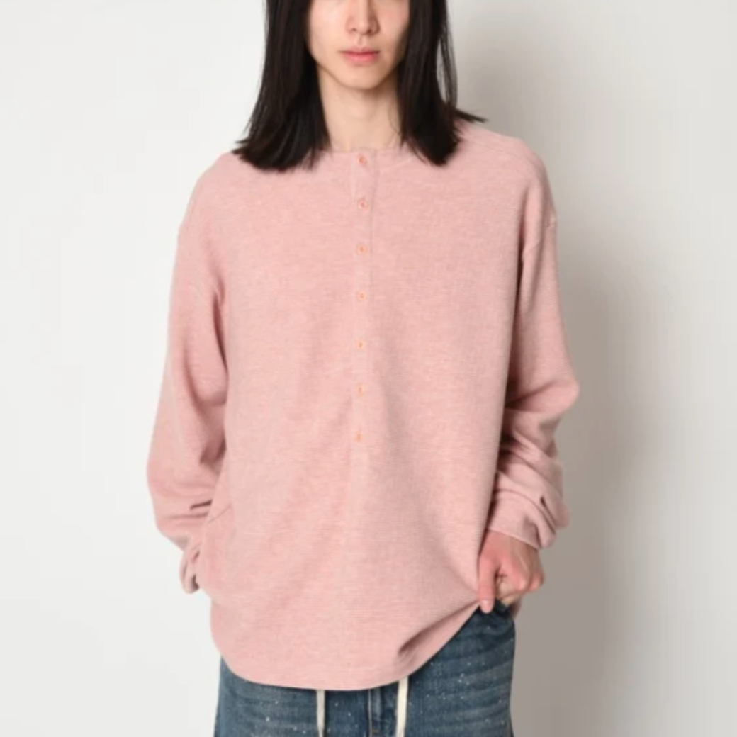 Waffle henley neck L/S T-shirt CS01