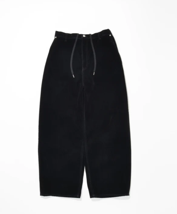 Black flocky denim barrel leg trousers