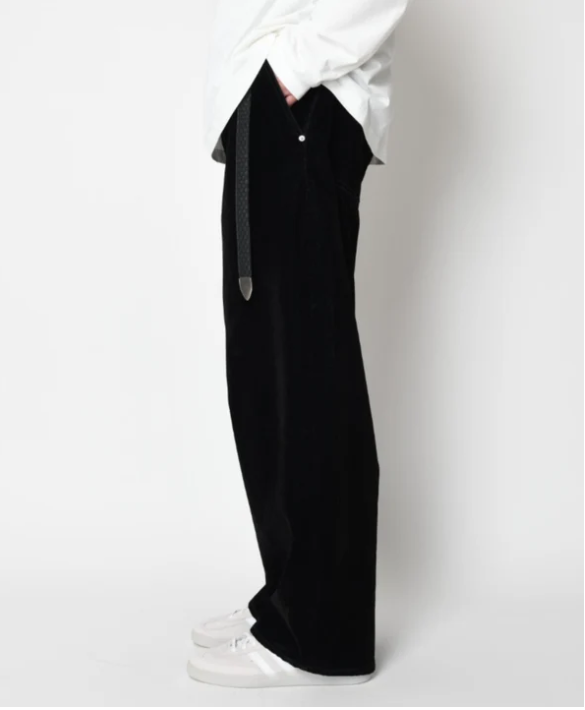 Black flocky denim barrel leg trousers