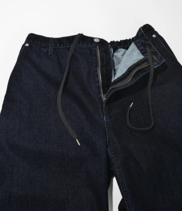 Black flocky denim barrel leg trousers