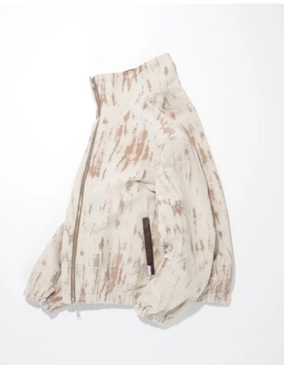 Damage jacquard stand-collar zip blouson