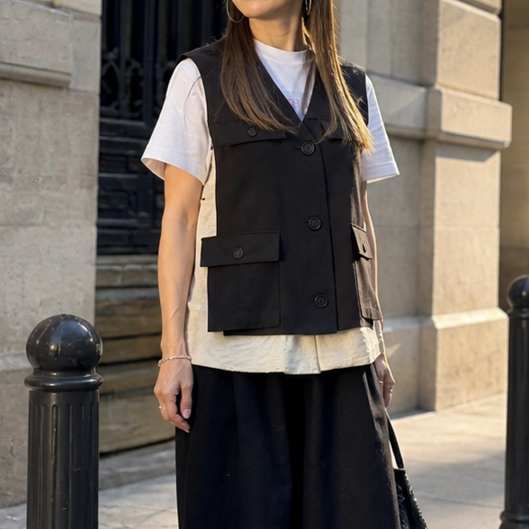 miccar NO.9 シルクジレ Muel Chic レイヤードデザインポケットジレ – RUKA