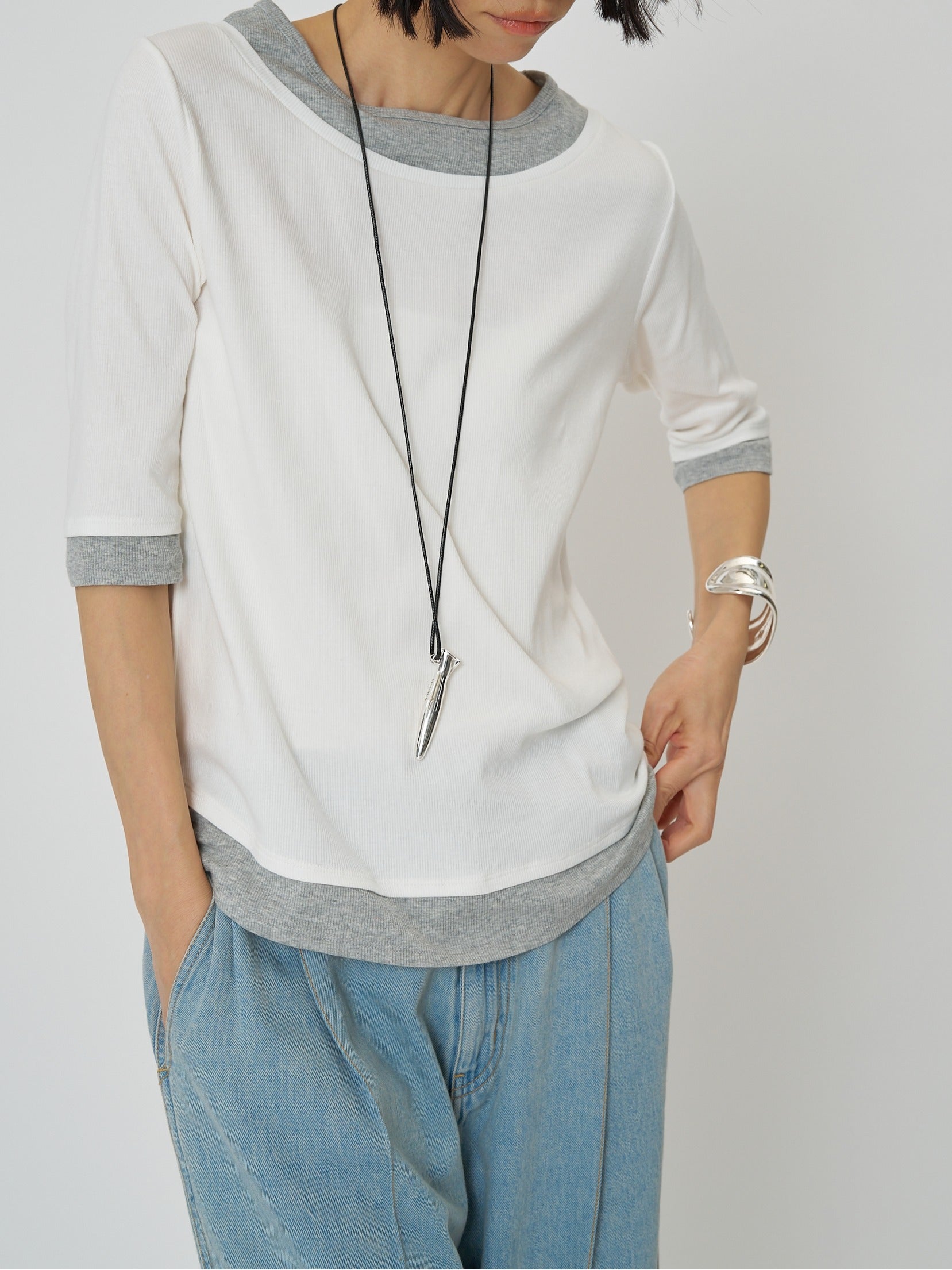 【予約販売】CHIGNON 配色テレコハーフスリーブPO 8261-108KK