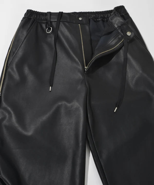 SUPERTHANKS Faux Leather Side-zip Wide Pants PT01A