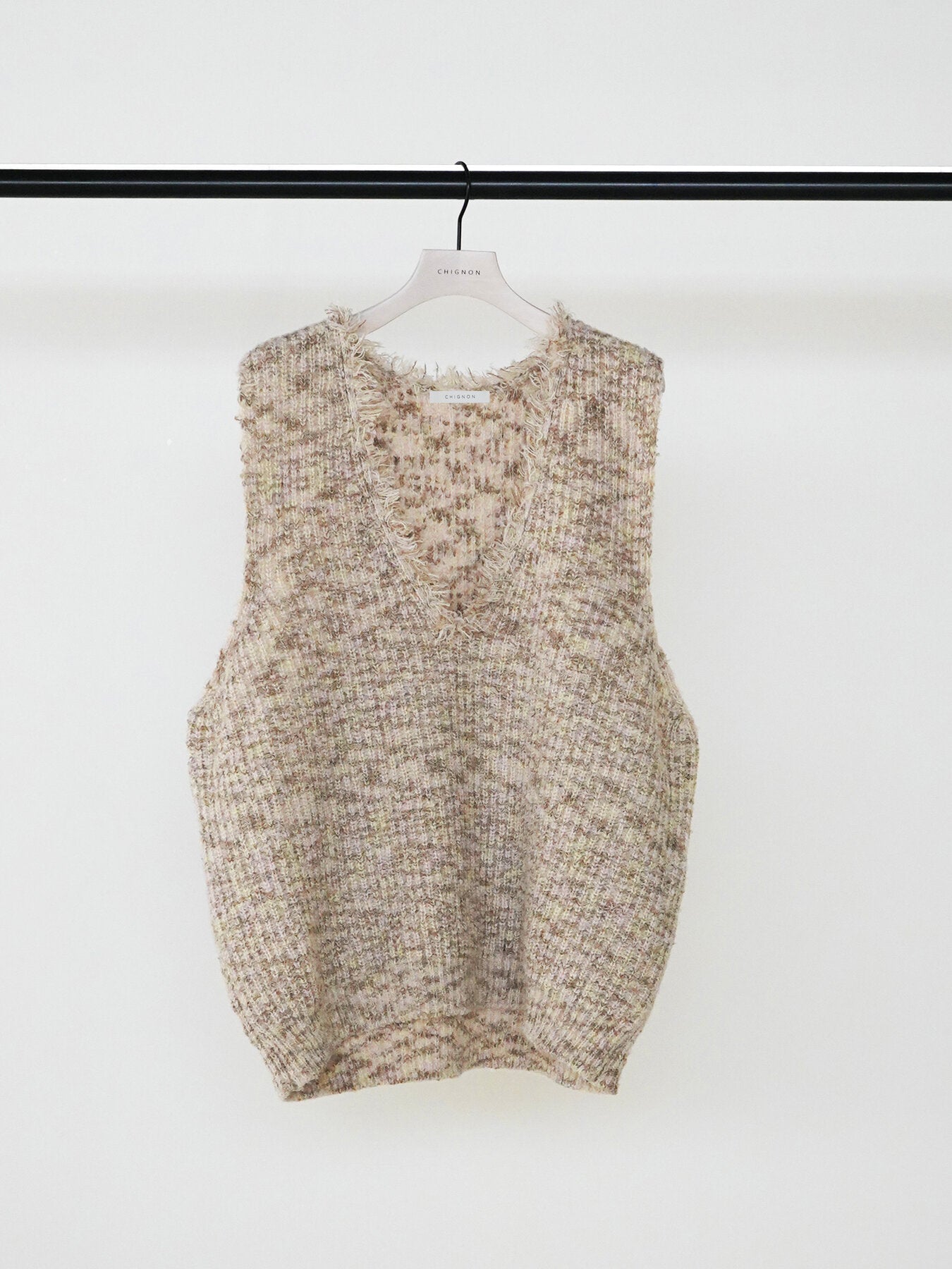 【予約販売】CHIGNON ブークレMIXフリンジベスト 9865-404DP