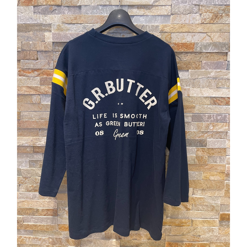 GREEN BUTTER ORGANIC FOOTBALL TEE〔50%OFF〕