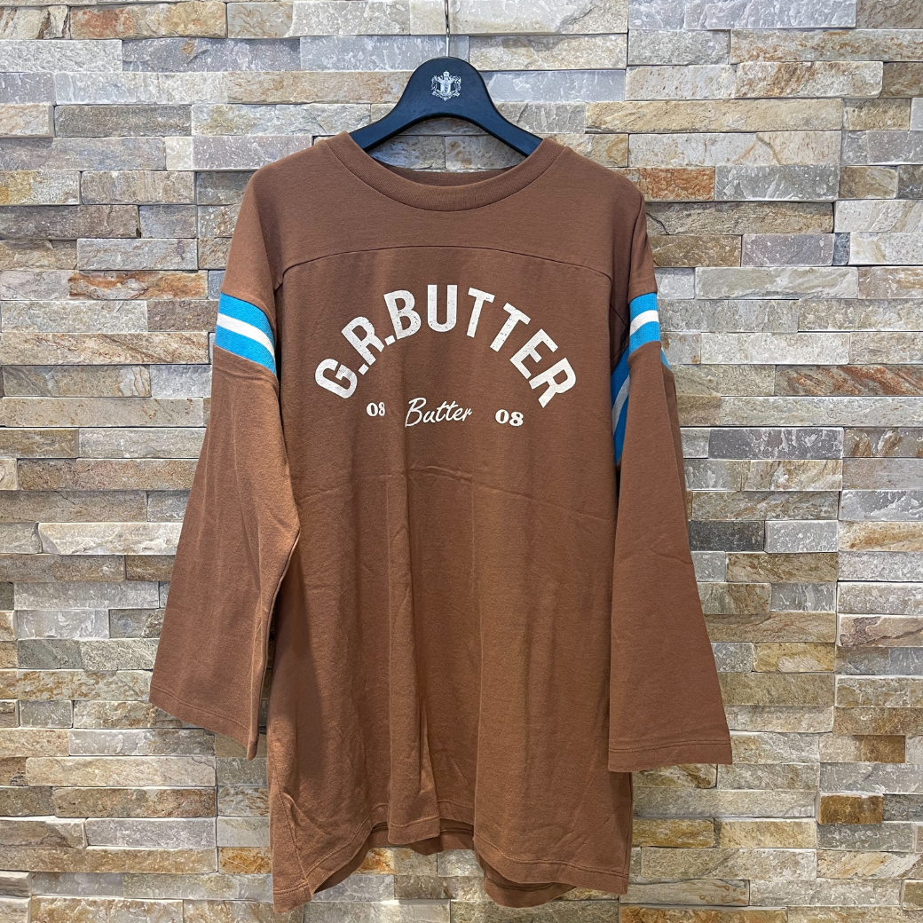 GREEN BUTTER ORGANIC FOOTBALL TEE〔50%OFF〕