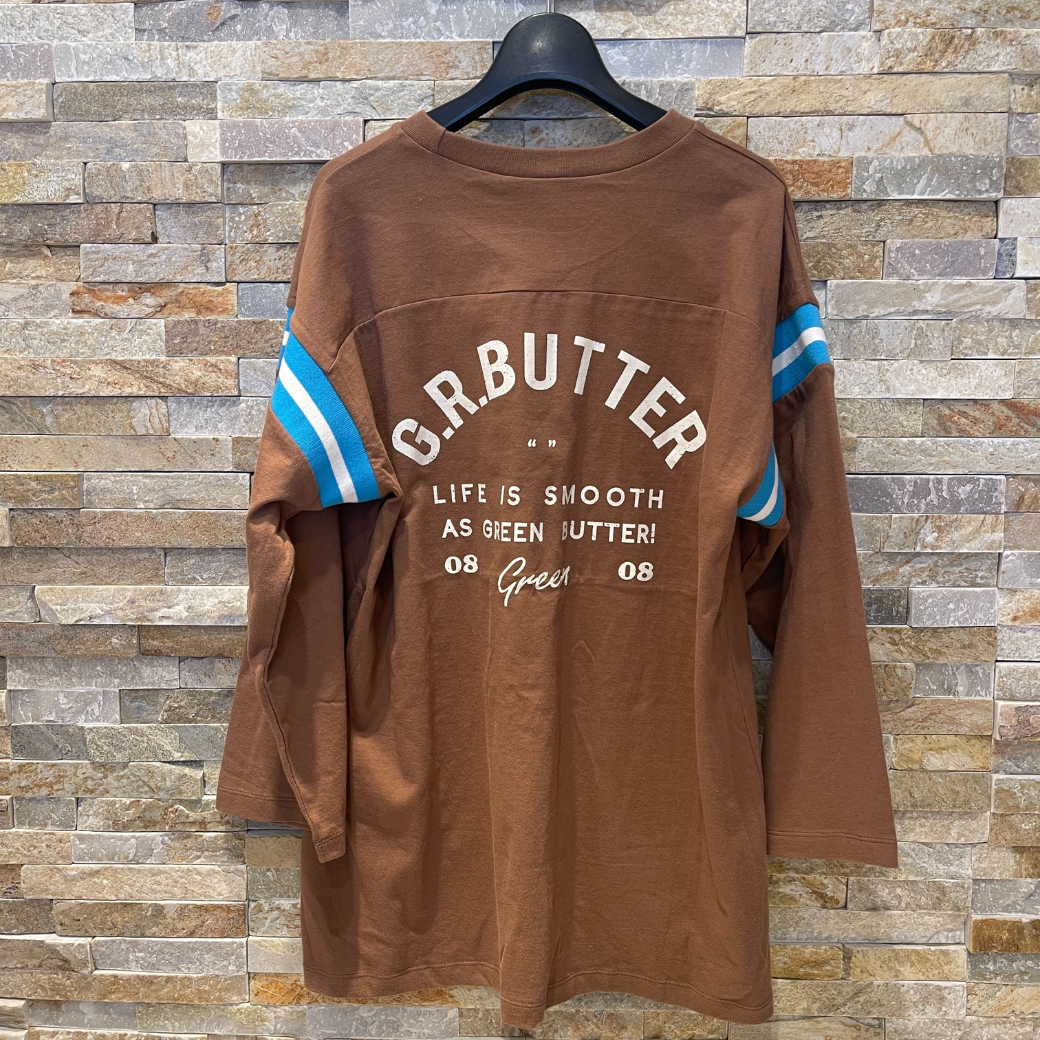 GREEN BUTTER ORGANIC FOOTBALL TEE〔50%OFF〕
