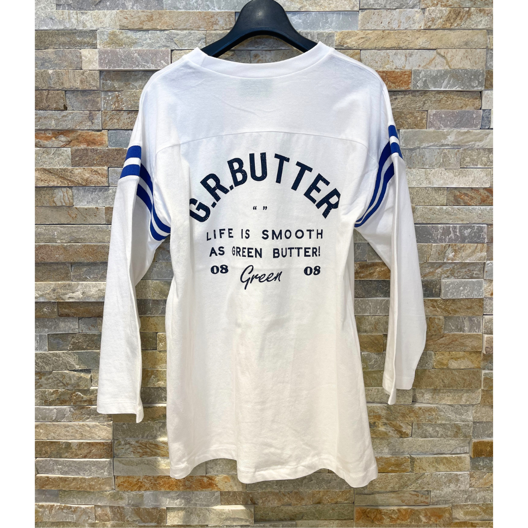 GREEN BUTTER ORGANIC FOOTBALL TEE〔50%OFF〕