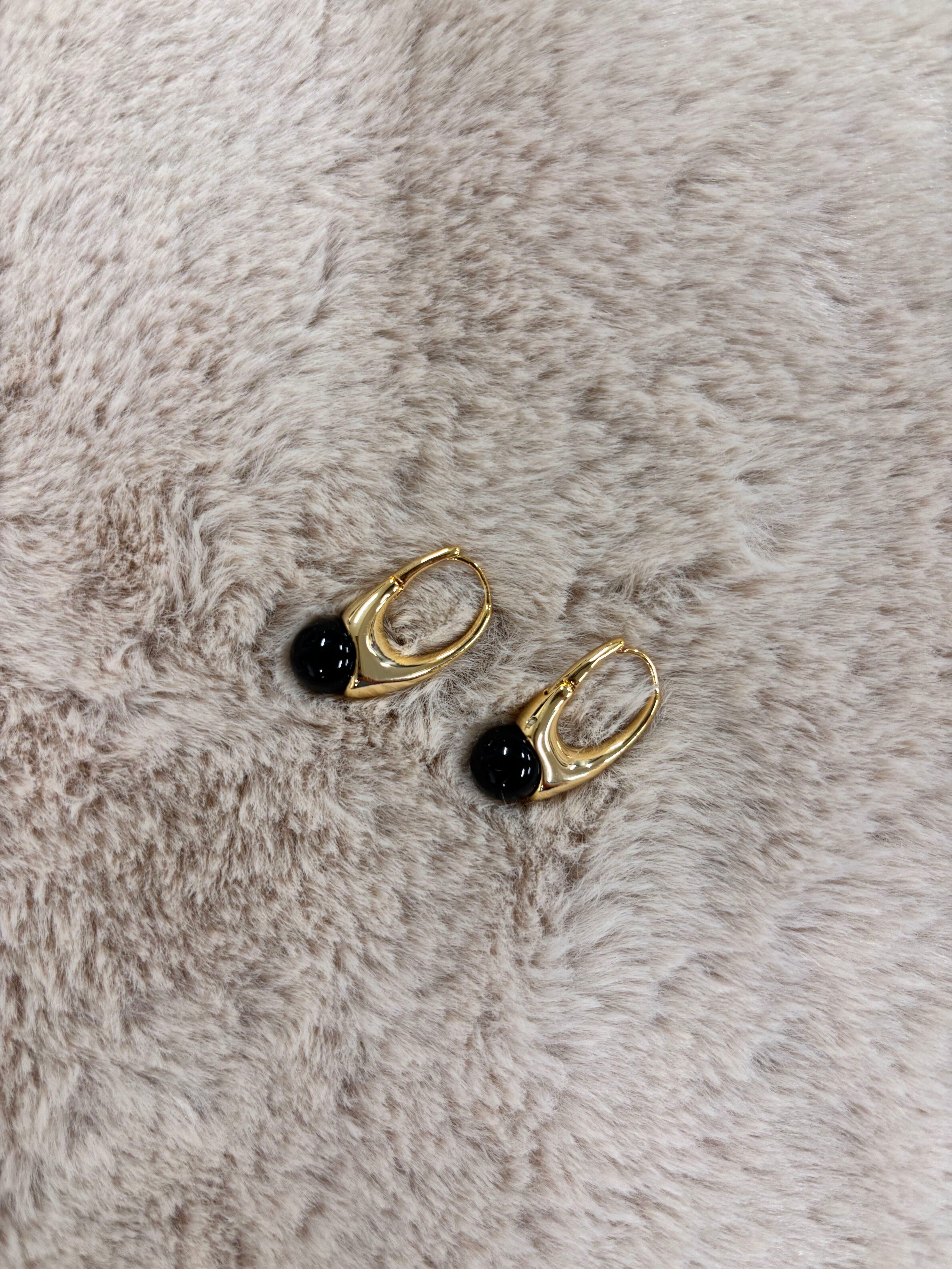 ドロップブラックストーンフープピアス