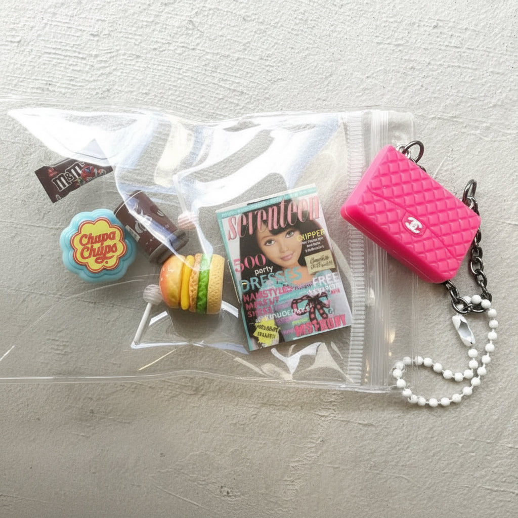 ミニチュアチャームセット ピンクバッグ(ハンバーガー)