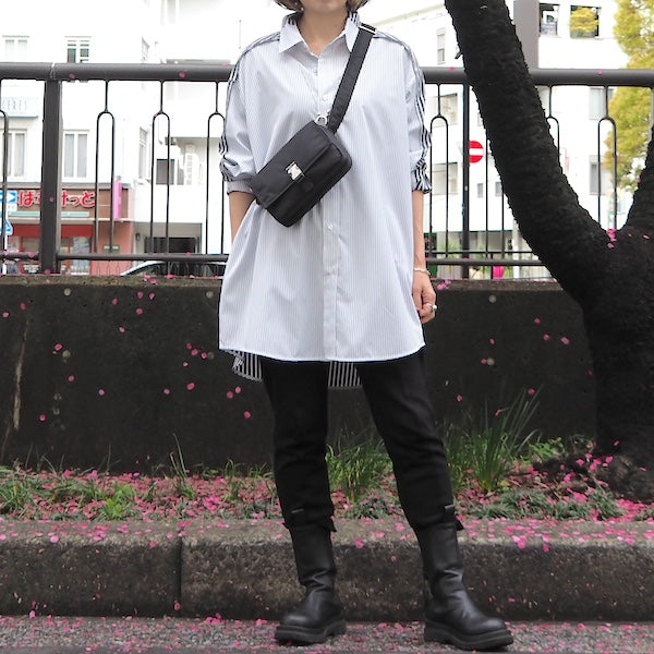 SUPERTHANKS 無地×ストライプ アウトサイド切り替えシャツ Outsider Shirt〔40%OFF〕