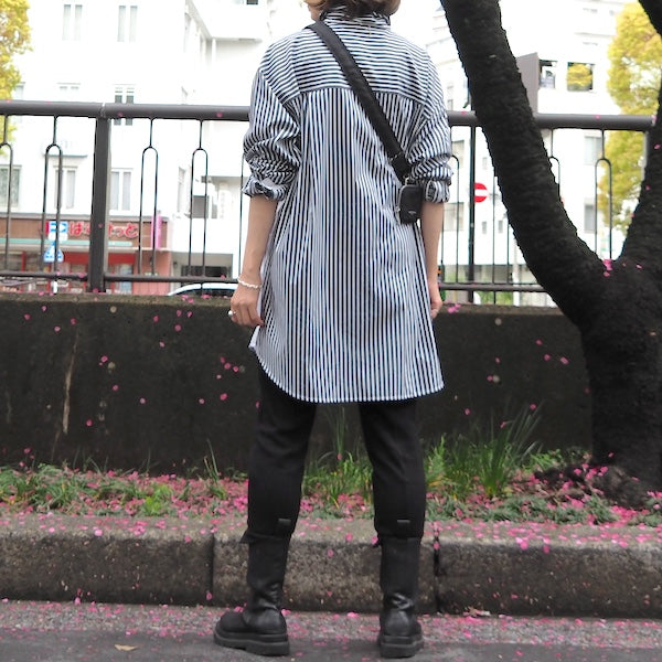 SUPERTHANKS 無地×ストライプ アウトサイド切り替えシャツ Outsider Shirt〔40%OFF〕