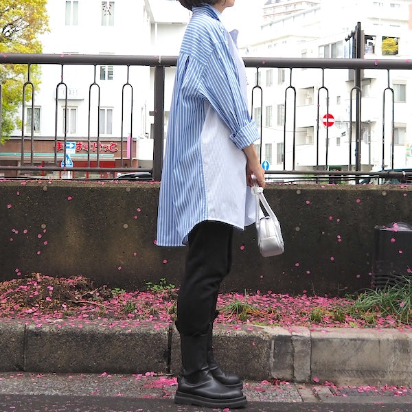 SUPERTHANKS 無地×ストライプ アウトサイド切り替えシャツ Outsider Shirt〔40%OFF〕