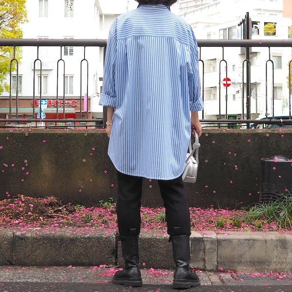 SUPERTHANKS 無地×ストライプ アウトサイド切り替えシャツ Outsider Shirt〔40%OFF〕