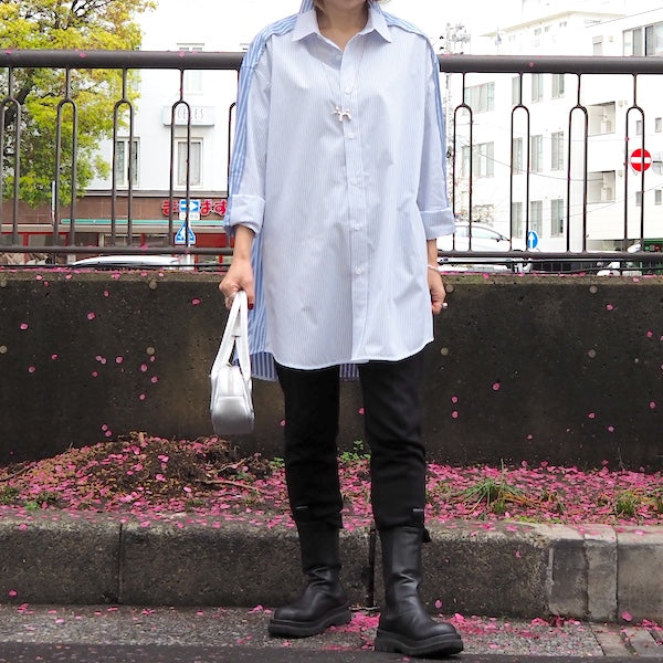 SUPERTHANKS 無地×ストライプ アウトサイド切り替えシャツ Outsider Shirt〔40%OFF〕