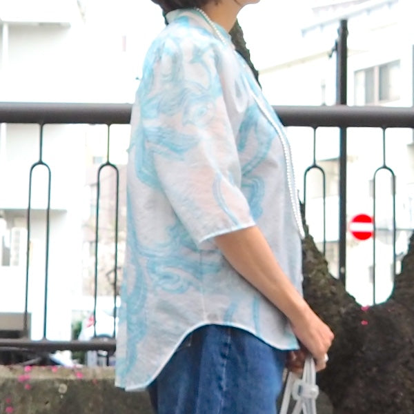 RUMCHE R24S10601 Marble Grace Sheer Blouse