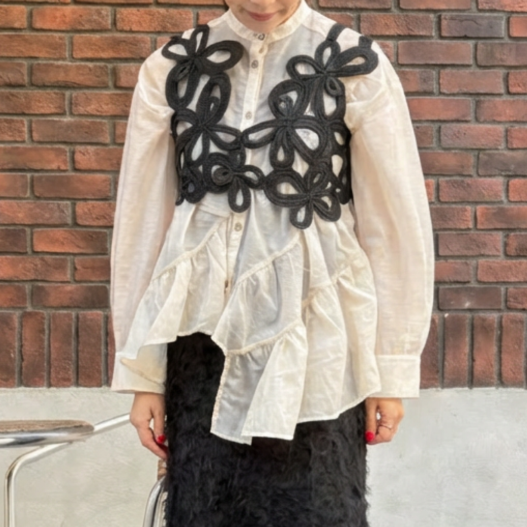 RUMCHE Sheer Gathered Blouse R25A10604